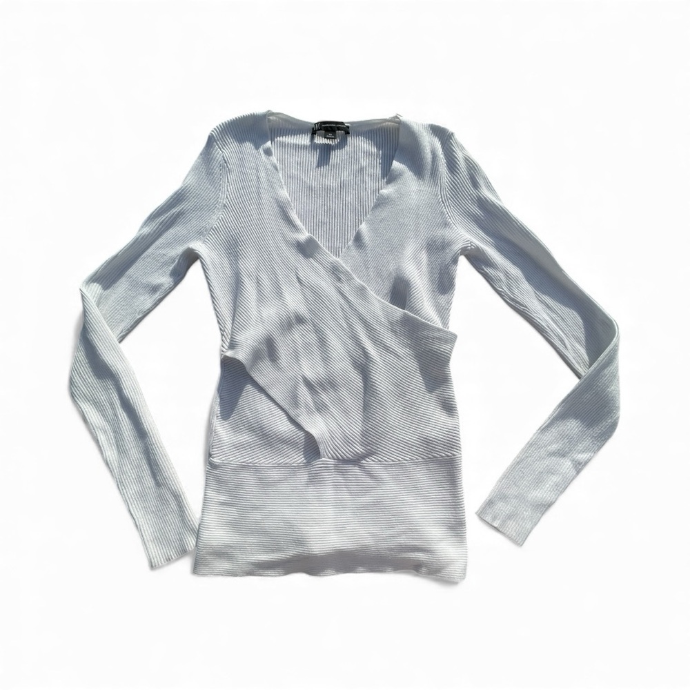 INC International Concepts White Crisscross Ribbed V-Neck Top XS
